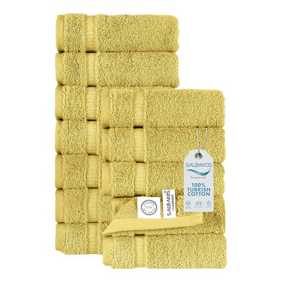 SALBAKOS Ökologisches Badetuch aus türkischer Baumwolle für Luxushotel und Wellnessbereich 12 Stück 13" x 13" Gelb
