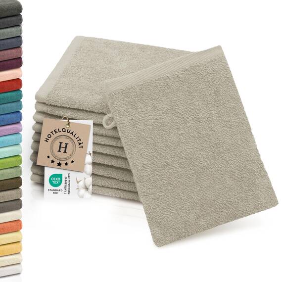 ZOLLNER 10er Set Waschlappen - weiche und saugstarke Waschhandschuhe - waschbar bis 95°C - Baumwolle - 16x21 cm in Cappuccino