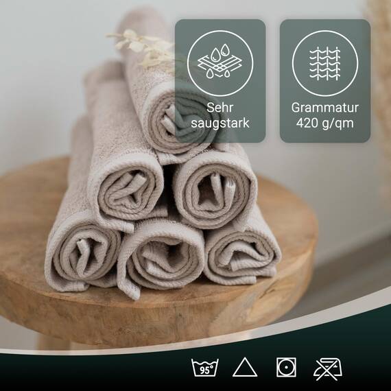 ZOLLNER 10er Set Gästehandtücher - weiche und saugstarke Handtücher - waschbar bis 95°C - Baumwolle - 30x50 cm in Cappuccino