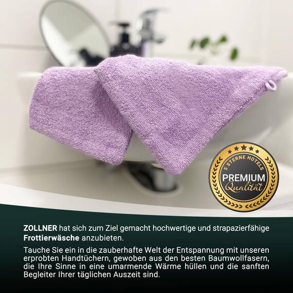 ZOLLNER 10er Set Waschlappen - weiche und saugstarke Waschhandschuhe - waschbar bis 95°C - Baumwolle - 16x21 cm in Flieder