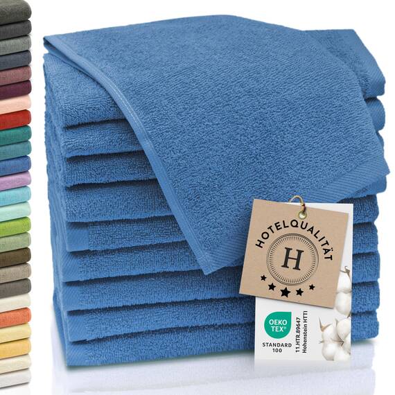 ZOLLNER 10er Set Gästehandtücher - weiche und saugstarke Handtücher - waschbar bis 95°C - Baumwolle - 30x50 cm in blau
