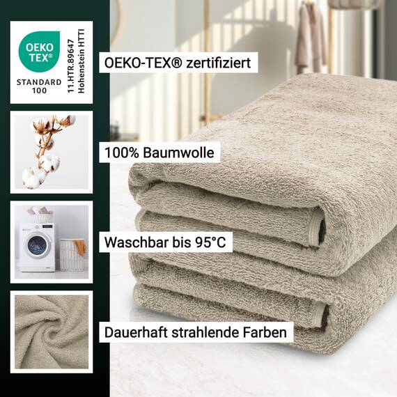 ZOLLNER 2er Set Saunatücher - weiche und saugstarke Handtücher - waschbar bis 95°C - Baumwolle -70x200 cm in Cappuccino