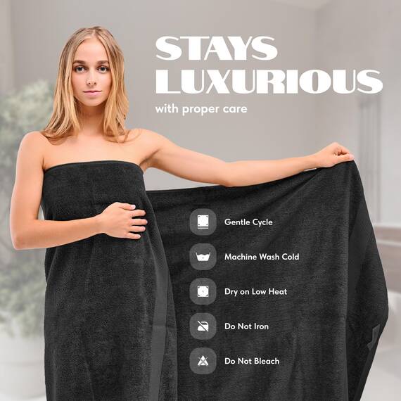 White Classic Luxuriöse, weiche schwarze Badetücher, 650 g/m², Baumwolle, Luxus-Badetücher, extra groß, 89 x 178 cm, sehr saugfähig und schnell trocknend, Hotel-Kollektion, extra große Badetücher,