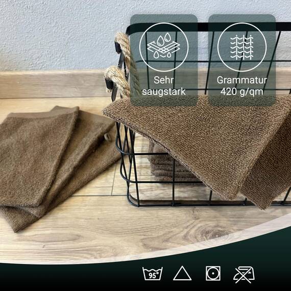 ZOLLNER 10er Set Waschlappen - weiche und saugstarke Waschhandschuhe - waschbar bis 95°C - Baumwolle - 16x21 cm in braun