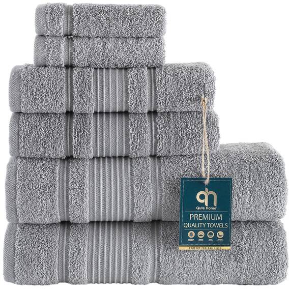 Qute Home 6-teiliges Badetuch-Set, 100% türkische Baumwolle, Premium-Qualität, Badetücher, weiche und saugfähige türkische Handtücher, Set beinhaltet 2 Badetücher, 2 Handtücher und 2 Waschlappen