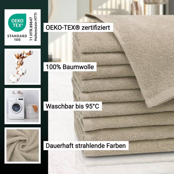 ZOLLNER 10er Set Gästehandtücher - weiche und saugstarke Handtücher - waschbar bis 95°C - Baumwolle - 30x50 cm in Cappuccino