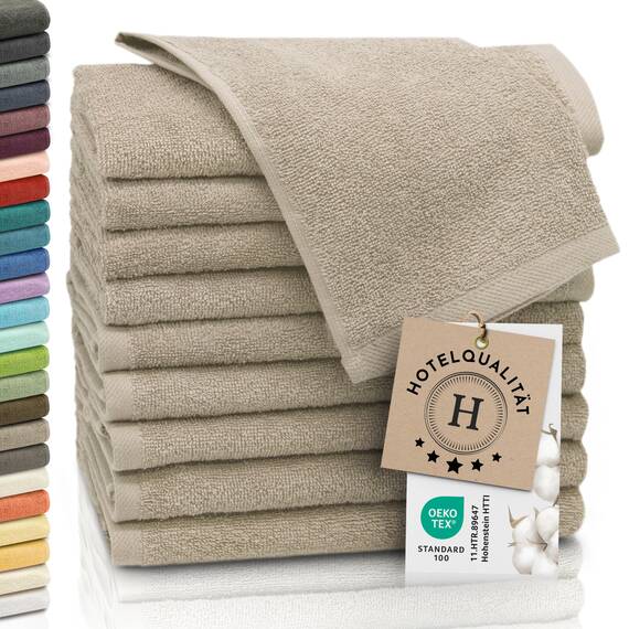 ZOLLNER 10er Set Gästehandtücher - weiche und saugstarke Handtücher - waschbar bis 95°C - Baumwolle - 30x50 cm in Cappuccino