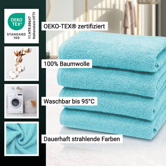 ZOLLNER 4er Set Handtücher - weiche und saugstarke Gästehandtücher - waschbar bis 95°C - Baumwolle - 50x100 cm in azurblau
