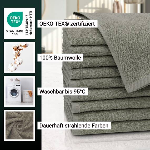 ZOLLNER 10er Set Gästehandtücher - weiche und saugstarke Handtücher - waschbar bis 95°C - Baumwolle - 30x50 cm in Fango