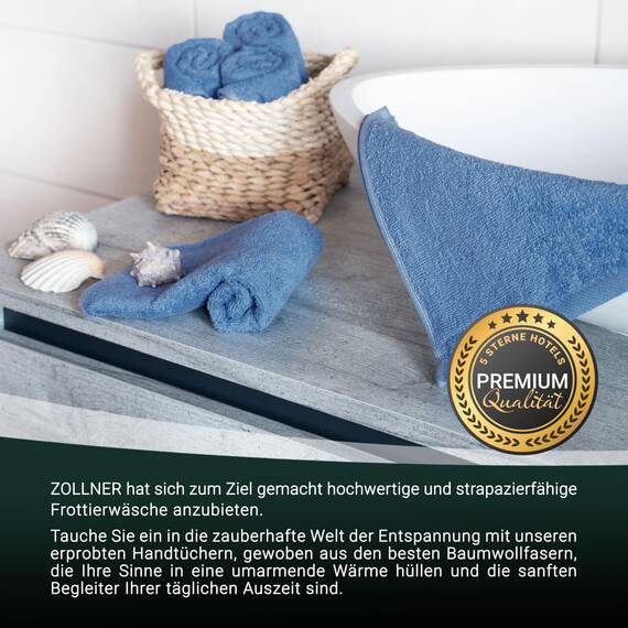 ZOLLNER 10er Set Gästehandtücher - weiche und saugstarke Handtücher - waschbar bis 95°C - Baumwolle - 30x50 cm in blau