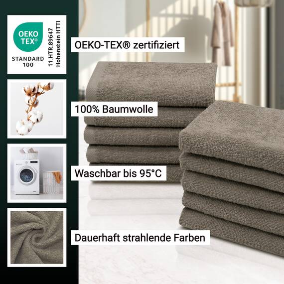 ZOLLNER 10er Set Seiftücher - weiche und saugstarke Waschlappen - waschbar bis 95°C - Baumwolle - 30x30 cm in Fango