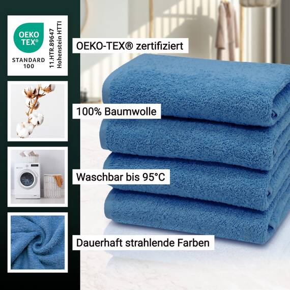 ZOLLNER 4er Set Handtücher - weiche und saugstarke Gästehandtücher - waschbar bis 95°C - Baumwolle - 50x100 cm in blau