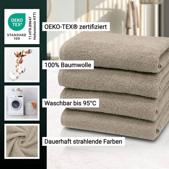 ZOLLNER 4er Set Handtücher - weiche und saugstarke Gästehandtücher - waschbar bis 95°C - Baumwolle - 50x100 cm in Cappuccino