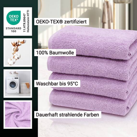 ZOLLNER 4er Set Handtücher - weiche und saugstarke Gästehandtücher - waschbar bis 95°C - Baumwolle - 50x100 cm in Flieder