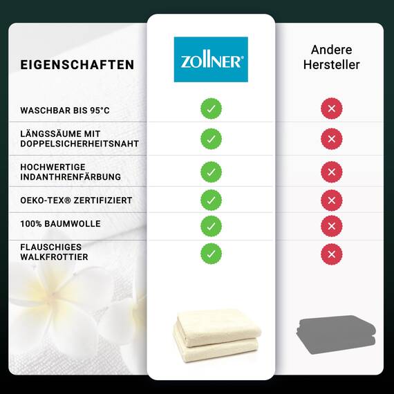 ZOLLNER 2er Set Badetücher - weiche und saugstarke Duschtücher - waschbar bis 95°C - Baumwolle - 100x150 cm in Natur