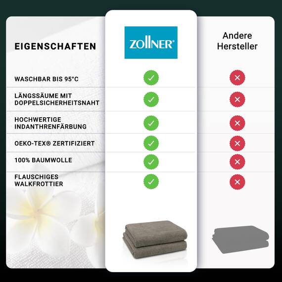 ZOLLNER 2er Set Badetücher - weiche und saugstarke Duschtücher - waschbar bis 95°C - Baumwolle - 100x150 cm in Fango