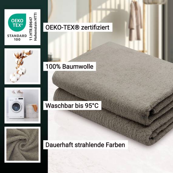ZOLLNER 2er Set Duschtücher - weiche und saugstarke Handtücher - waschbar bis 95°C - Baumwolle - 70x140 cm in Fango