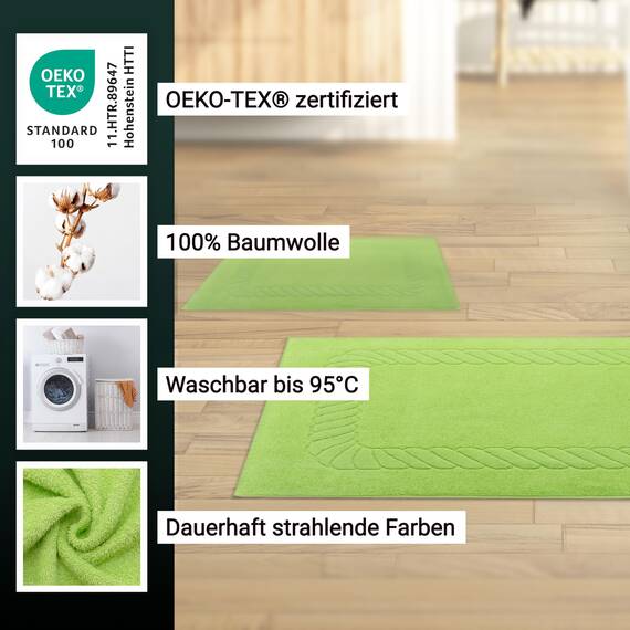 ZOLLNER 2er Set Badematten - weiche und saugstarke Duschvorleger - waschbar bis 95°C - Baumwolle - 50x70 cm in grün