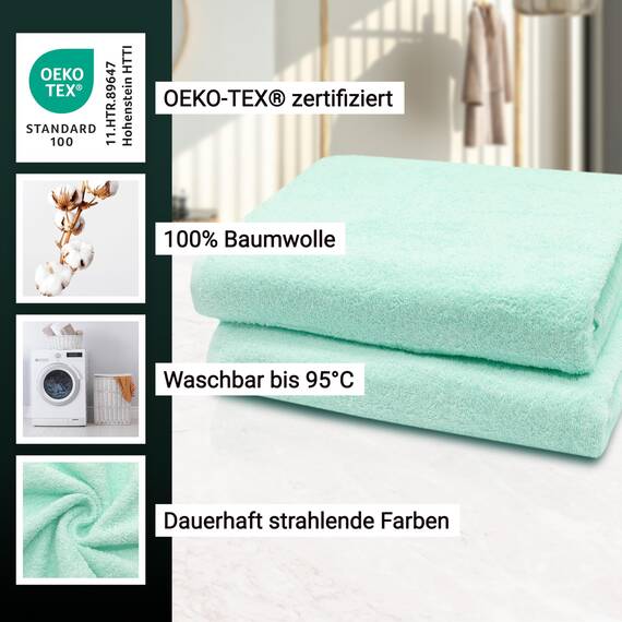 ZOLLNER 2er Set Badetücher - weiche und saugstarke Duschtücher - waschbar bis 95°C - Baumwolle - 100x150 cm in Mint