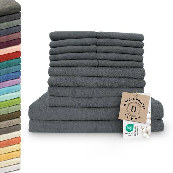 ZOLLNER 16 Stück Handtuchset mit 10 x Gästetüchern (ca. 30 x 50 cm), 4 x Handtücher (ca. 50 x 100 cm), 2 x Duschhandtücher (ca. 70 x 140 cm), weich und saugfähig, waschbar bis 95 °C, Baumwolle