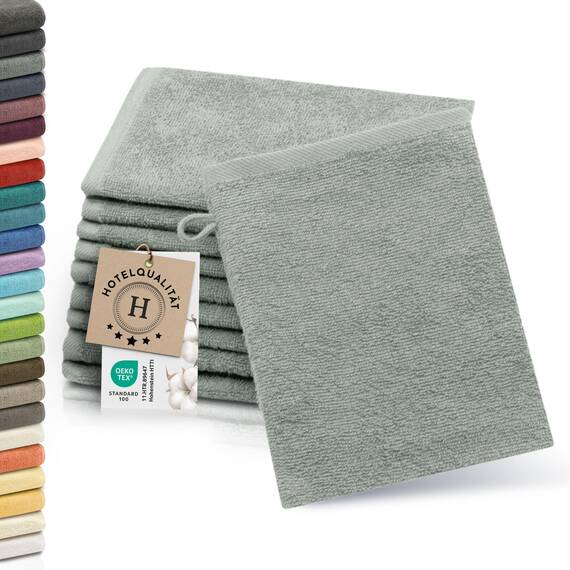 ZOLLNER 10er Set Waschlappen - weiche und saugstarke Waschhandschuhe - waschbar bis 95°C - Baumwolle - 16x21 cm in hellgrau