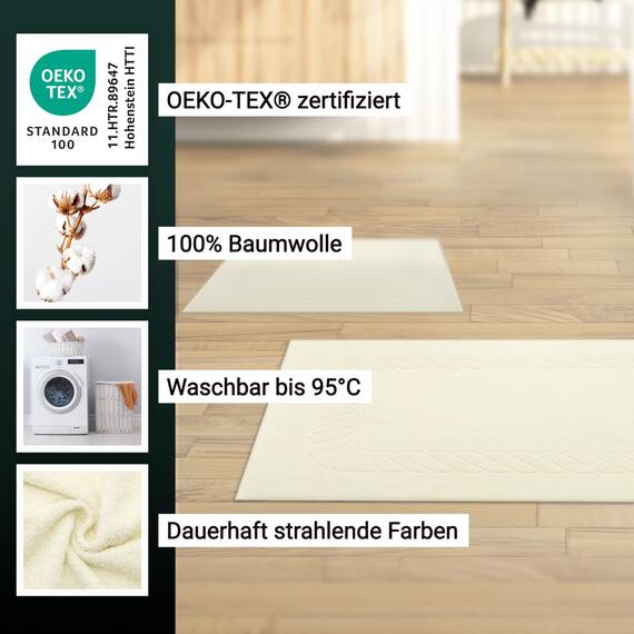 ZOLLNER 2er Set Badematten - weiche und saugstarke Duschvorleger - waschbar bis 95°C - Baumwolle - 50x70 cm in Natur