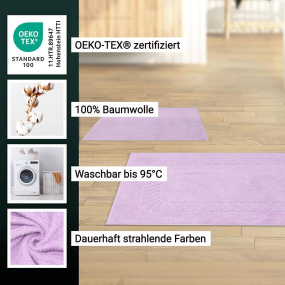 ZOLLNER 2er Set Badematten - weiche und saugstarke Duschvorleger - waschbar bis 95°C - Baumwolle - 50x70 cm in Flieder