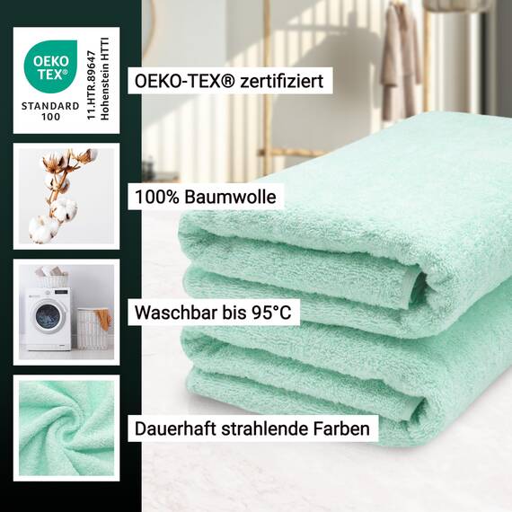 ZOLLNER 2er Set Saunatücher - weiche und saugstarke Handtücher - waschbar bis 95°C - Baumwolle -70x200 cm in Mint