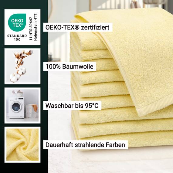 ZOLLNER 10er Set Gästehandtücher - weiche und saugstarke Handtücher - waschbar bis 95°C - Baumwolle - 30x50 cm in gelb