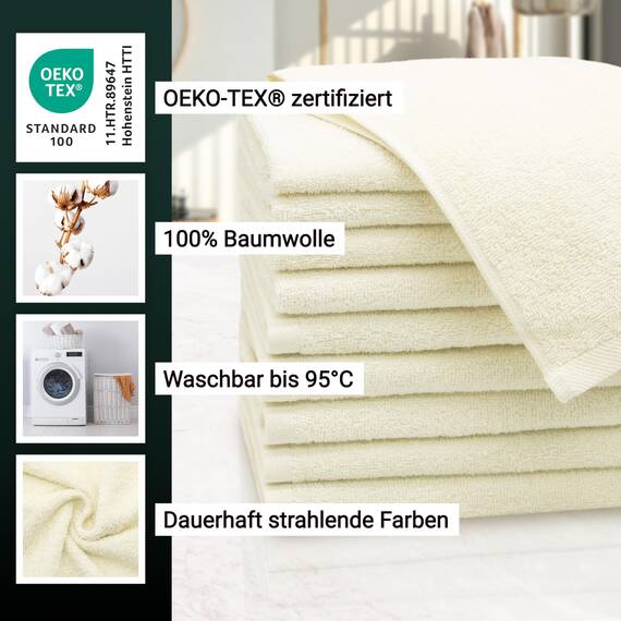 ZOLLNER 10er Set Gästehandtücher - weiche und saugstarke Handtücher - waschbar bis 95°C - Baumwolle - 30x50 cm in Natur