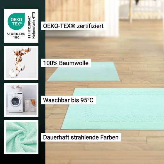 ZOLLNER 2er Set Badematten - weiche und saugstarke Duschvorleger - waschbar bis 95°C - Baumwolle - 50x70 cm in Mint