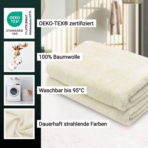 ZOLLNER 2er Set Duschtücher - weiche und saugstarke Handtücher - waschbar bis 95°C - Baumwolle - 70x140 cm in beige