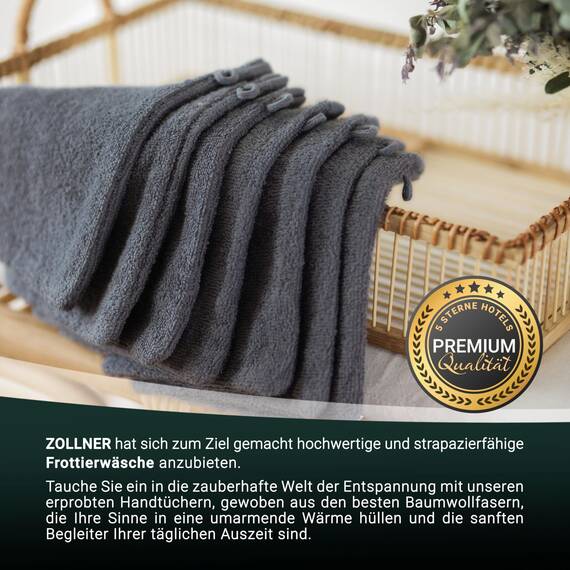 ZOLLNER 10er Set Waschlappen - weiche und saugstarke Waschhandschuhe - waschbar bis 95°C - Baumwolle - 16x21 cm in grau