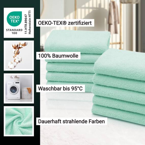 ZOLLNER 10er Set Seiftücher - weiche und saugstarke Waschlappen - waschbar bis 95°C - Baumwolle - 30x30 cm in Mint