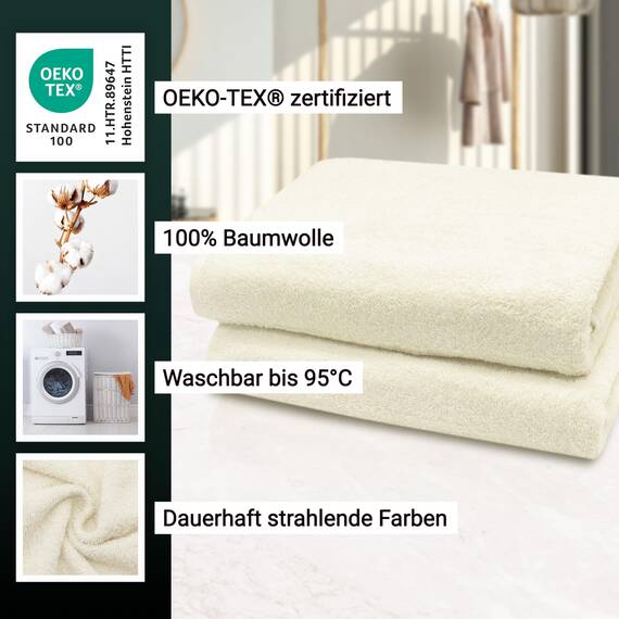 ZOLLNER 2er Set Badetücher - weiche und saugstarke Duschtücher - waschbar bis 95°C - Baumwolle - 100x150 cm in beige