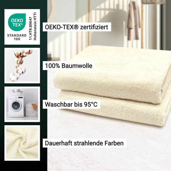 ZOLLNER 2er Set Badetücher - weiche und saugstarke Duschtücher - waschbar bis 95°C - Baumwolle - 100x150 cm in Natur
