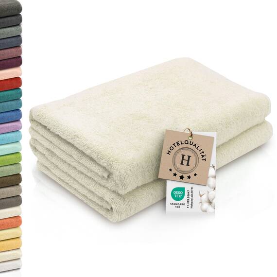 ZOLLNER 2er Set Duschtücher - weiche und saugstarke Handtücher - waschbar bis 95°C - Baumwolle - 70x140 cm in beige