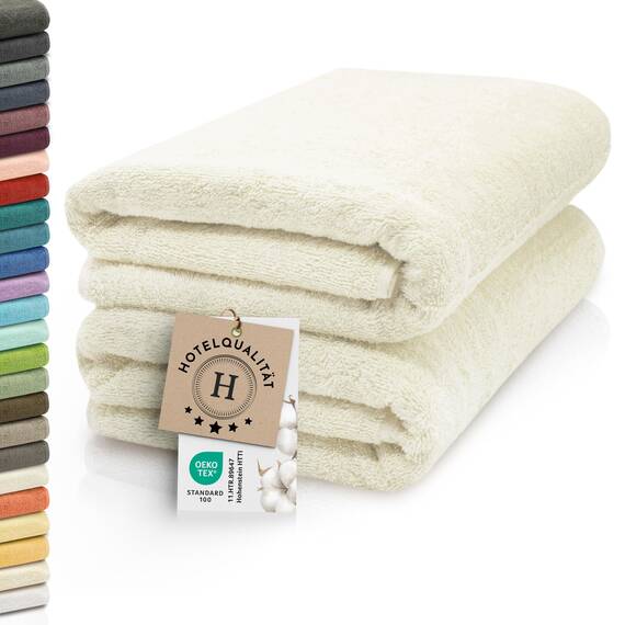ZOLLNER 2er Set Saunatücher - weiche und saugstarke Handtücher - waschbar bis 95°C - Baumwolle -70x200 cm in beige
