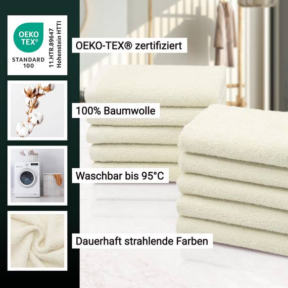 ZOLLNER 10er Set Seiftücher - weiche und saugstarke Waschlappen - waschbar bis 95°C - Baumwolle - 30x30 cm in beige