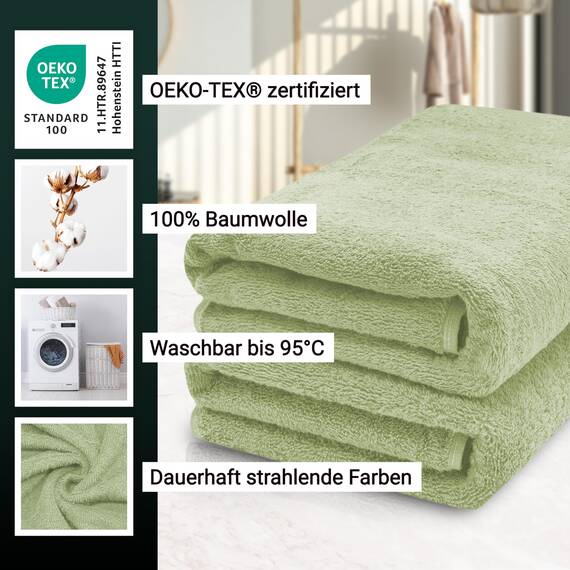 ZOLLNER 2er Set Saunatücher - weiche und saugstarke Handtücher - waschbar bis 95°C - Baumwolle -70x200 cm in lindgrün