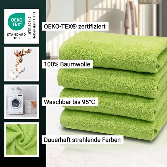 ZOLLNER 4er Set Handtücher - weiche und saugstarke Gästehandtücher - waschbar bis 95°C - Baumwolle - 50x100 cm in grün