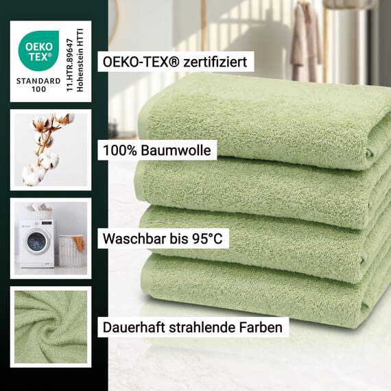 ZOLLNER 4er Set Handtücher - weiche und saugstarke Gästehandtücher - waschbar bis 95°C - Baumwolle - 50x100 cm in lindgrün
