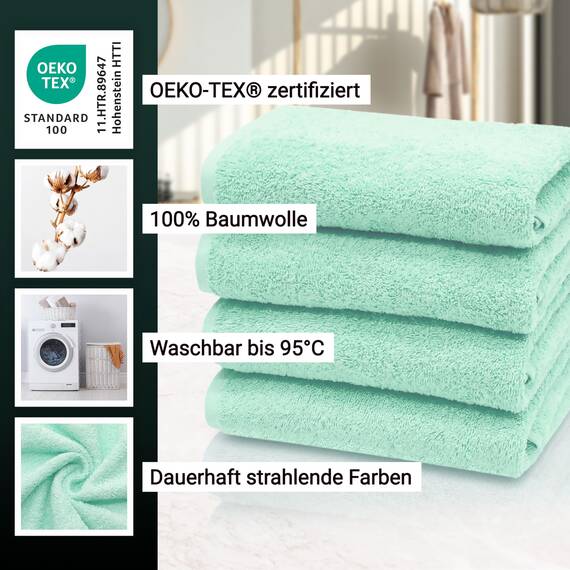 ZOLLNER 4er Set Handtücher - weiche und saugstarke Gästehandtücher - waschbar bis 95°C - Baumwolle - 50x100 cm in Mint