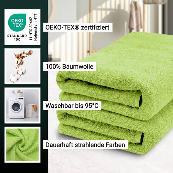 ZOLLNER 2er Set Saunatücher - weiche und saugstarke Handtücher - waschbar bis 95°C - Baumwolle -70x200 cm in grün