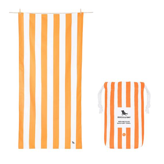 Dock & Bay Strandtuch - schnell trocknend, sandfrei - kompakt, leicht - 100% recycelt - inklusive Tasche - Cabana - Ipanema Orange - Large (160x90cm, 63x35)