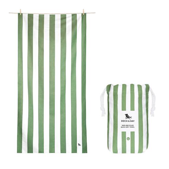 Dock & Bay Strandhandtuch - Schnell trocknende Mikrofaser, ohne Sand - Kompakt, Leicht - 100% recycelt - Inklusive Beutel - Cabana - Cayman Khaki, Large (160x90cm, 63x35)