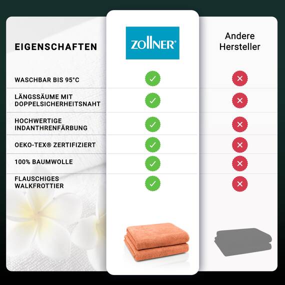 ZOLLNER 2er Set Badetücher - weiche und saugstarke Duschtücher - waschbar bis 95°C - Baumwolle - 100x150 cm in orange