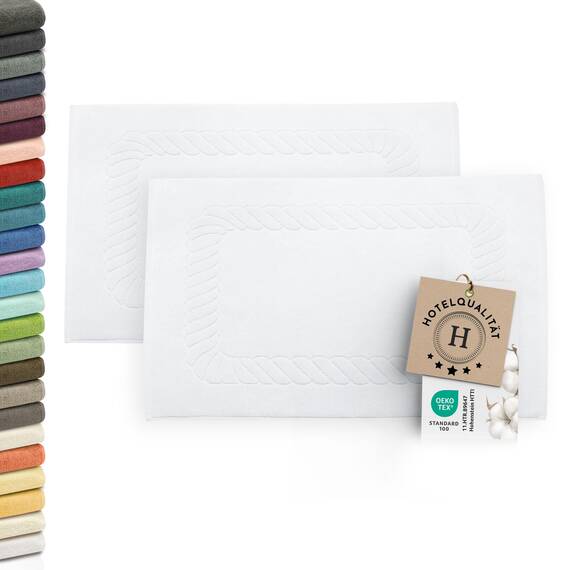 ZOLLNER 2er Set Badematten - weiche und saugstarke Duschvorleger - waschbar bis 95°C - Baumwolle - 50x70 cm in weiß