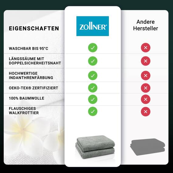 ZOLLNER 2er Set Badetücher - weiche und saugstarke Duschtücher - waschbar bis 95°C - Baumwolle - 100x150 cm in hellgrau