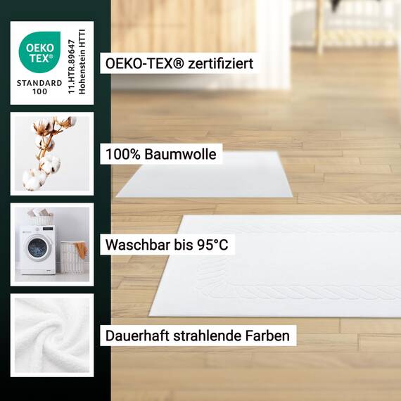 ZOLLNER 2er Set Badematten - weiche und saugstarke Duschvorleger - waschbar bis 95°C - Baumwolle - 50x70 cm in weiß